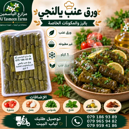 ورق عنب (يالنجي) محشي رز وخضار جاهزة للطبخ
