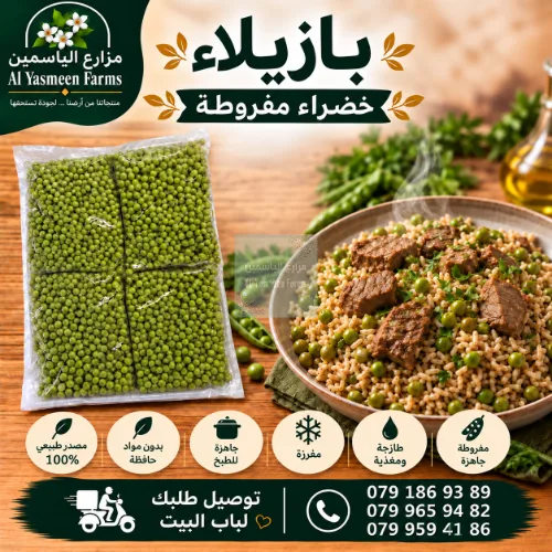 بازيلا خضراء مفروطة ومفرزة جاهز للطبخ أو التفريز