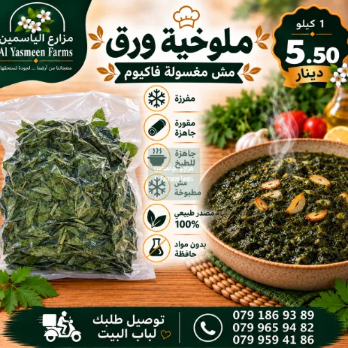 ملوخية ورق غير مغسولة مفرزة فاكيوم منقبة نخب أول