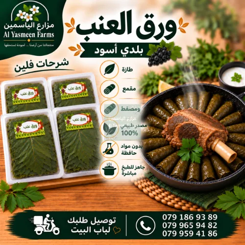 ورق عنب بلدي أسود طازة ناعم طري مقمع ومصفط